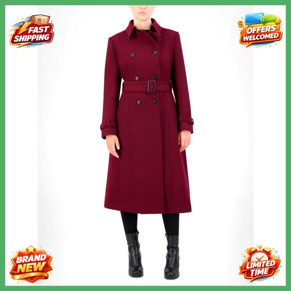 Womens Flared Trench Wool Coat Quilted Design Tailored Waist Winter Outerwear